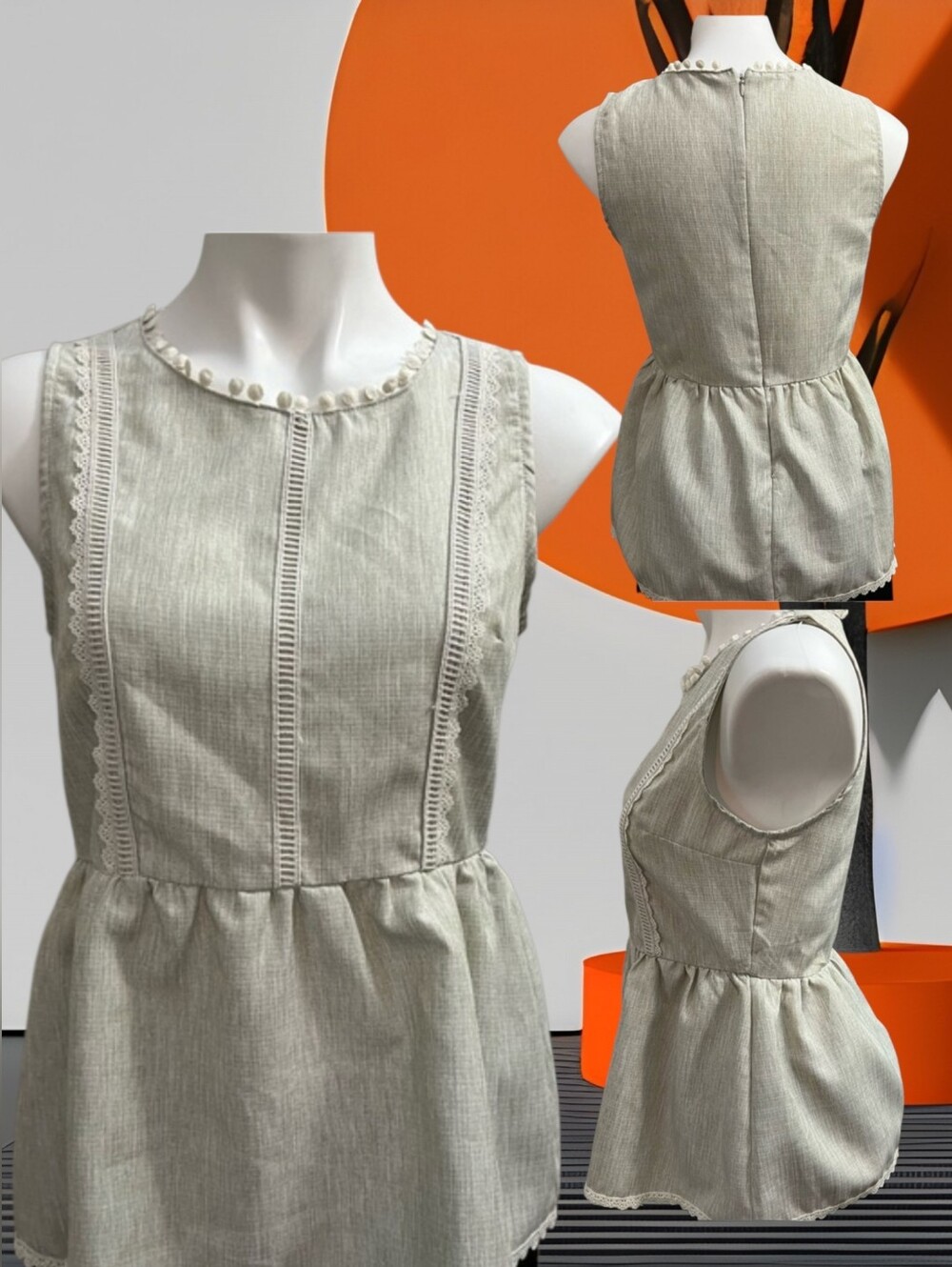 ANDREE BY UNIT Cream Striped Sleeveless Peplum Top